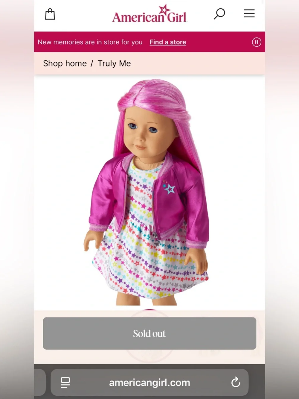 American Girl Star Print Dress AND Hot Pink Satin Bomber Jacket Size Small (7/8)